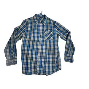 Oakley Button Up Lightweight Shirt Mens Medium Blue White Plaid Long Sleeve